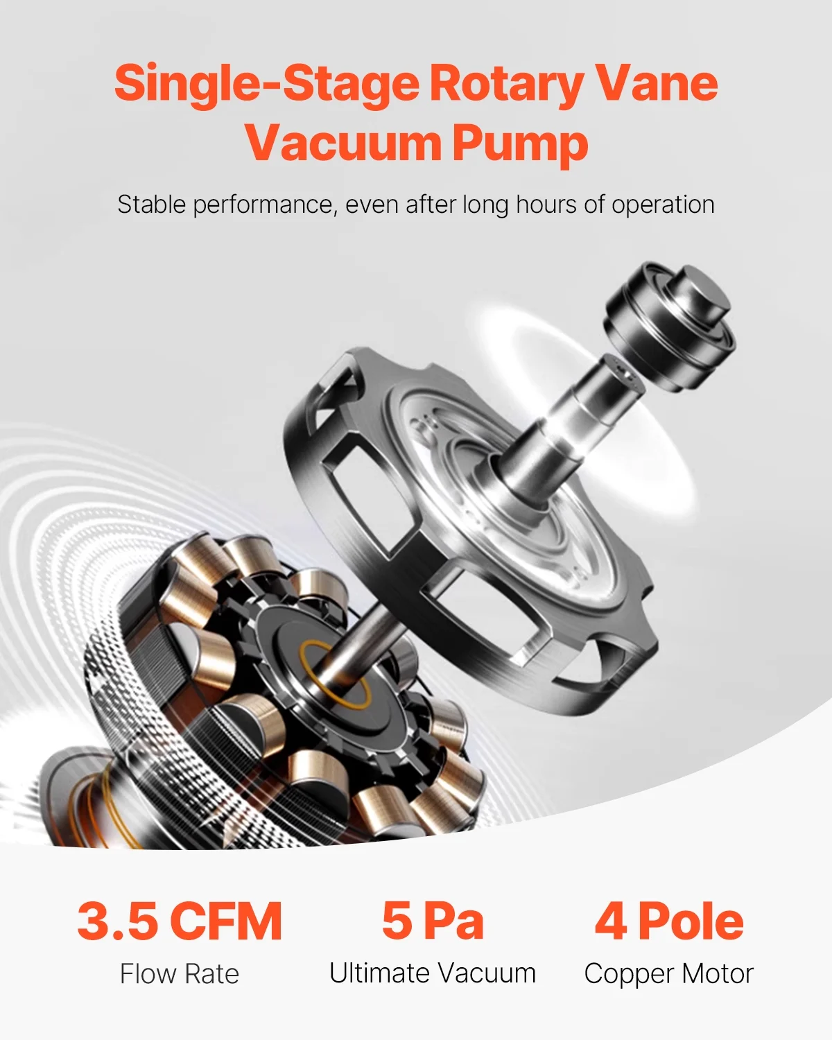 3.5 CFM AC Vacuum Pump and Gauge Set, Single Stage Rotary Vane HVAC Air Vacuum Pump, A/C Refrigerant Manifold Gauge Kit, with Hoses, for R134a, R12, R22, R502a, R410A, R404, R407C Refrigerants - Image 8