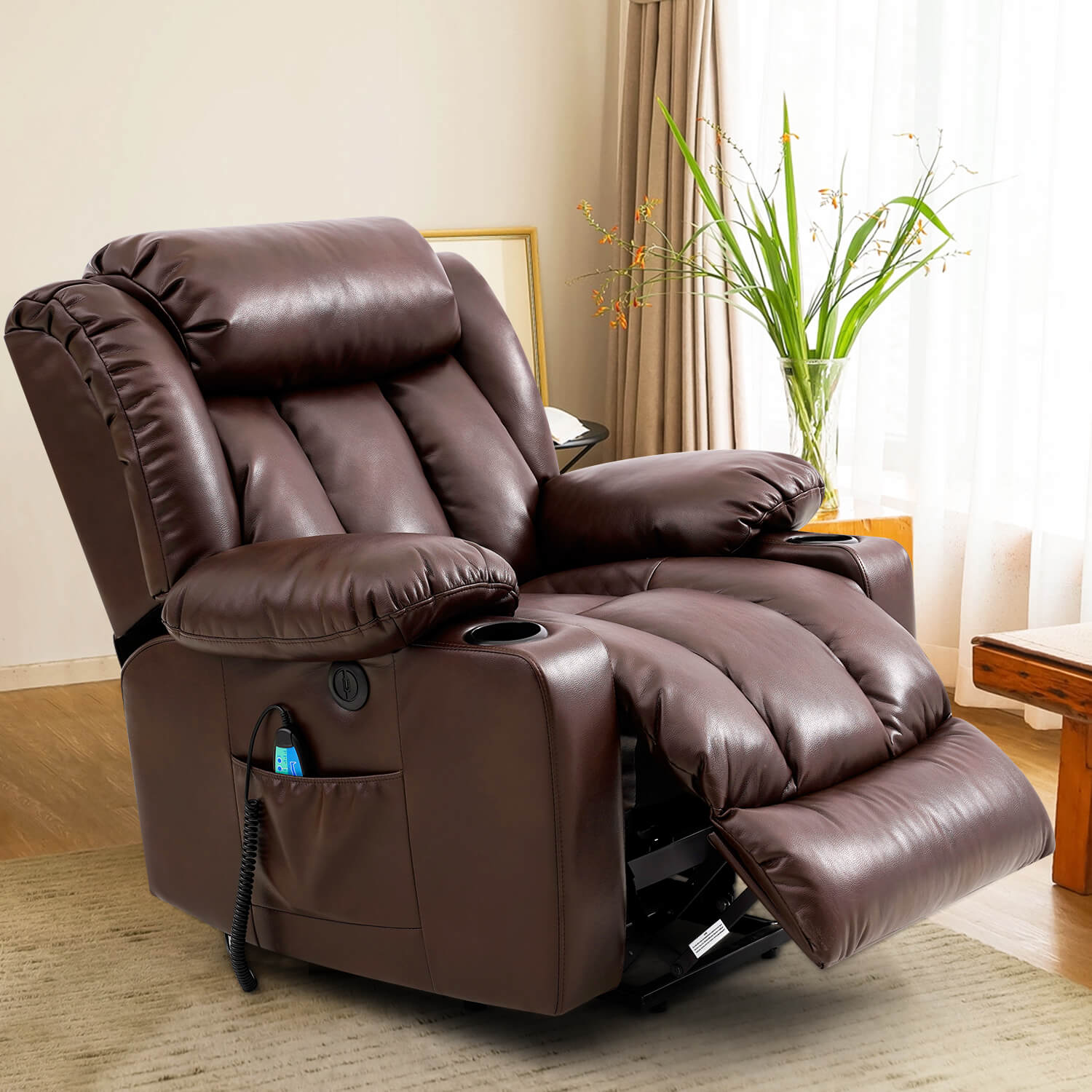 Fauteuil releveur Soulout grand format pour personnes âgées, marron