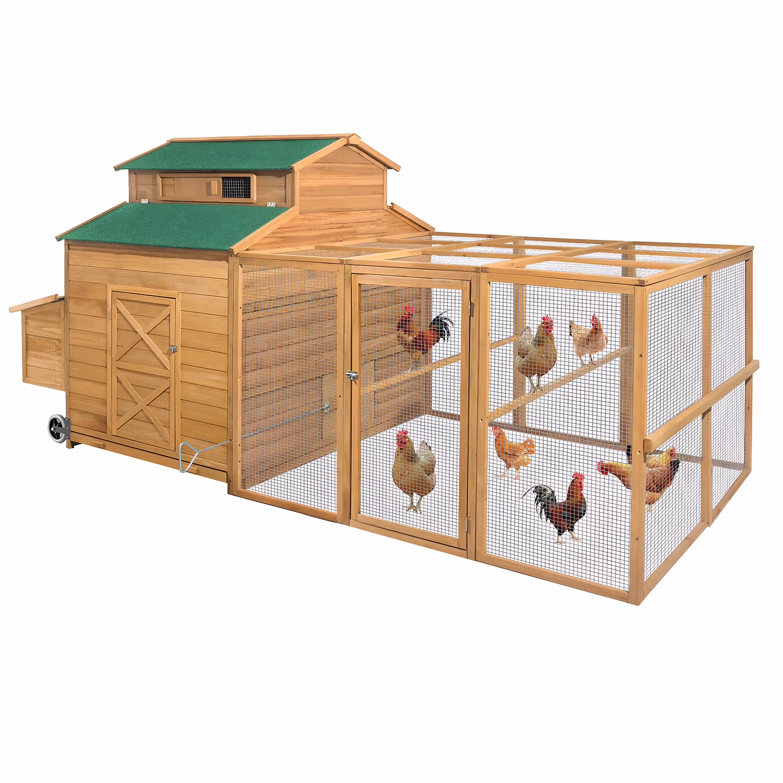 Chicken Coop for 6-10 Chickens, 112" Large Chicken Coops, with Chicken Run Nesting Box Secure Enclosure, Outdoor Wooden Hen House Hutch for Rabbit, Poultry Pet, Duck(Gray) - Image 3