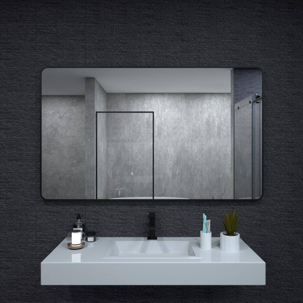60 in. W x 36 in. H Rectangular Framed Wall Bathroom Vanity Mirror in Matte Black