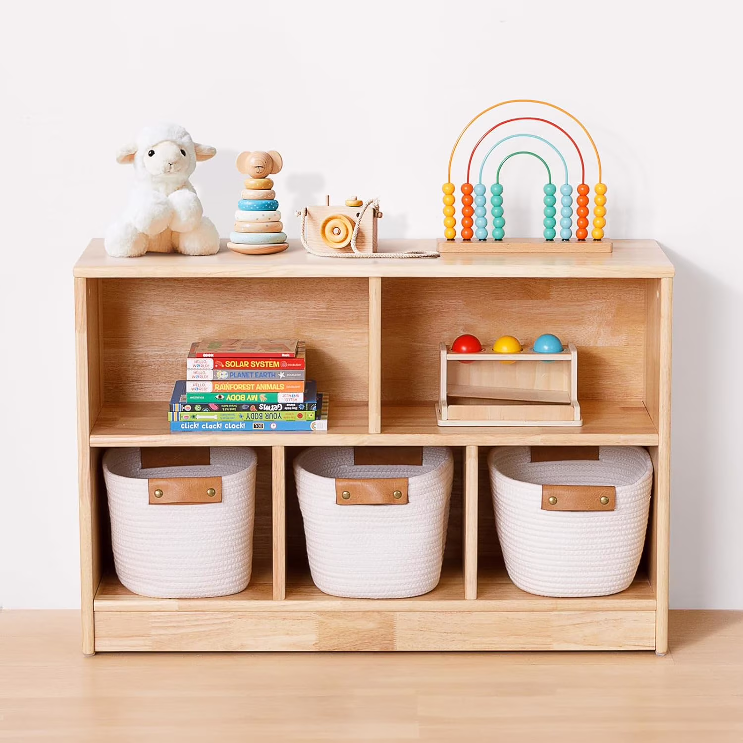 Rubber Wood 5 - Compartment Montessori Shelf, 35.4