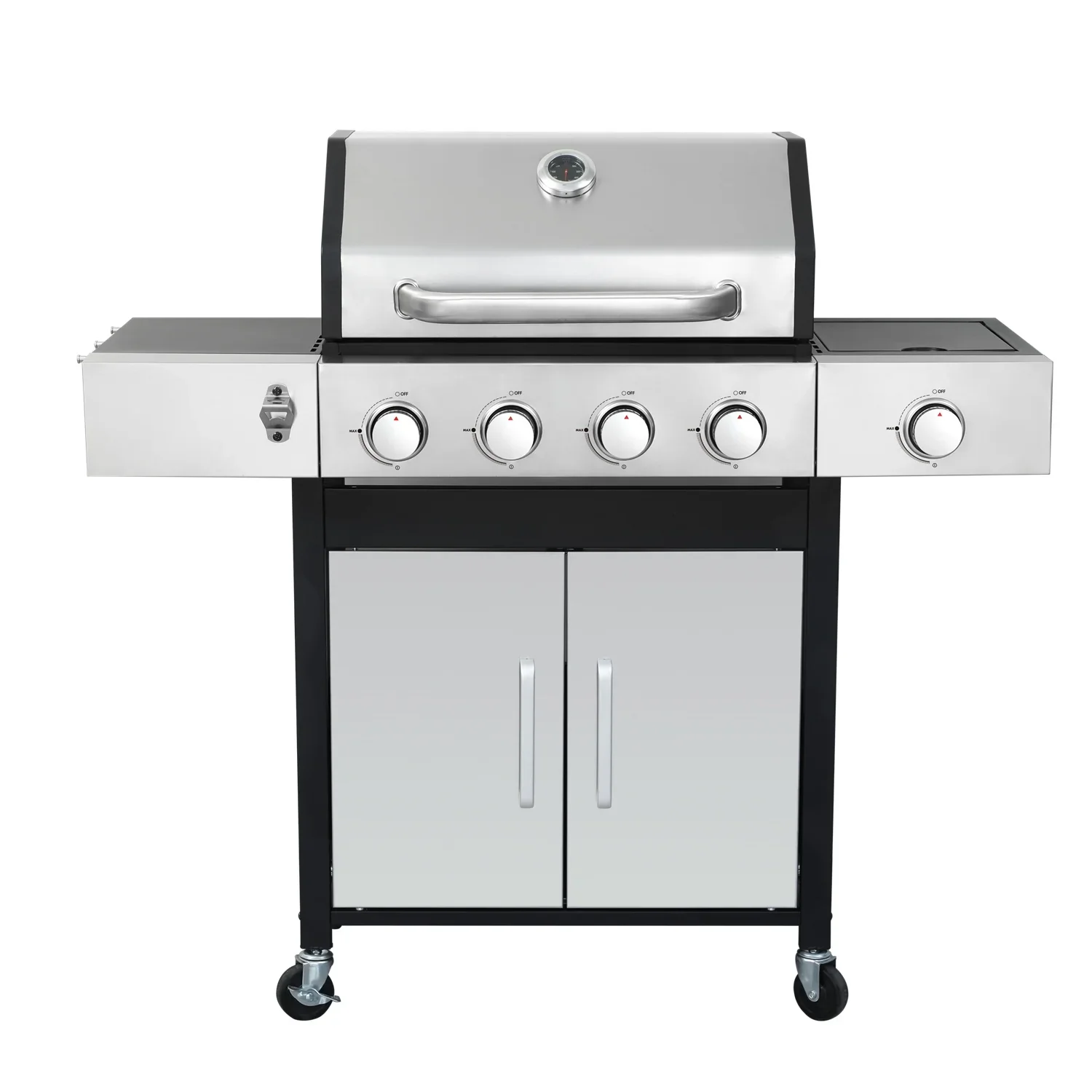 HighSound 3 Burner BBQ Propane Gas Grill, Stainless Steel 25650 BTU Patio Garden Barbecue Grill with Wire Enamel Cooking Grids & Foldable Shelves, Black