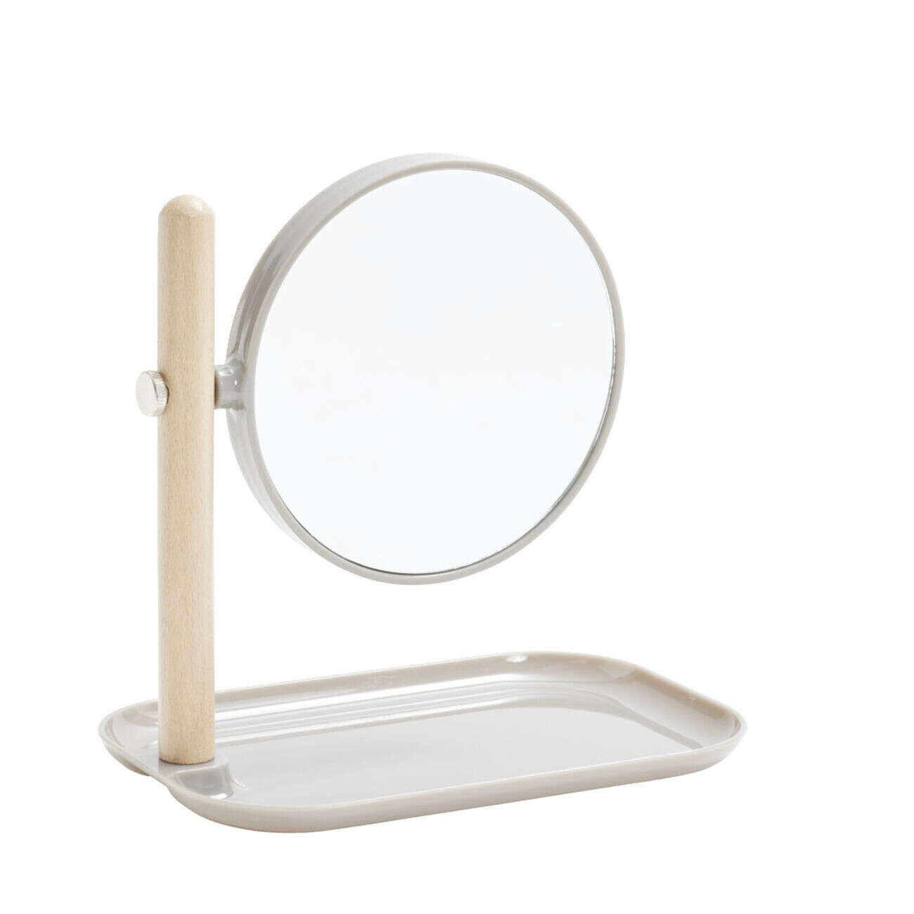 Miroir à poser rond double face avec plateau de rangement 22x14xH23cm