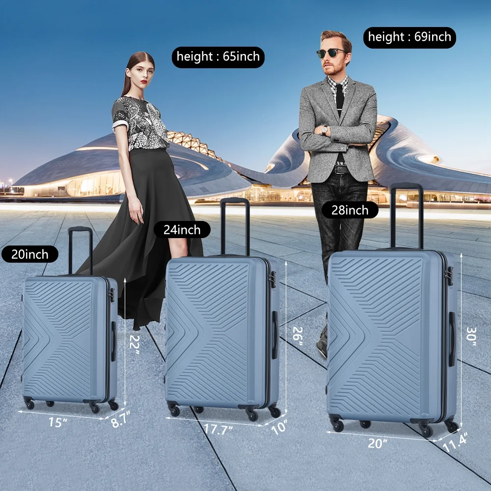 3 Piece Blue Luggage Travel Set, 20" 24" 28" Carry on Luggage with Spinner Wheels, Lightweight Hard Case Luggage Travel Suitcase Christmas Gifts for Business Trip Holiday Travel Cruise(Blue) - Image 9