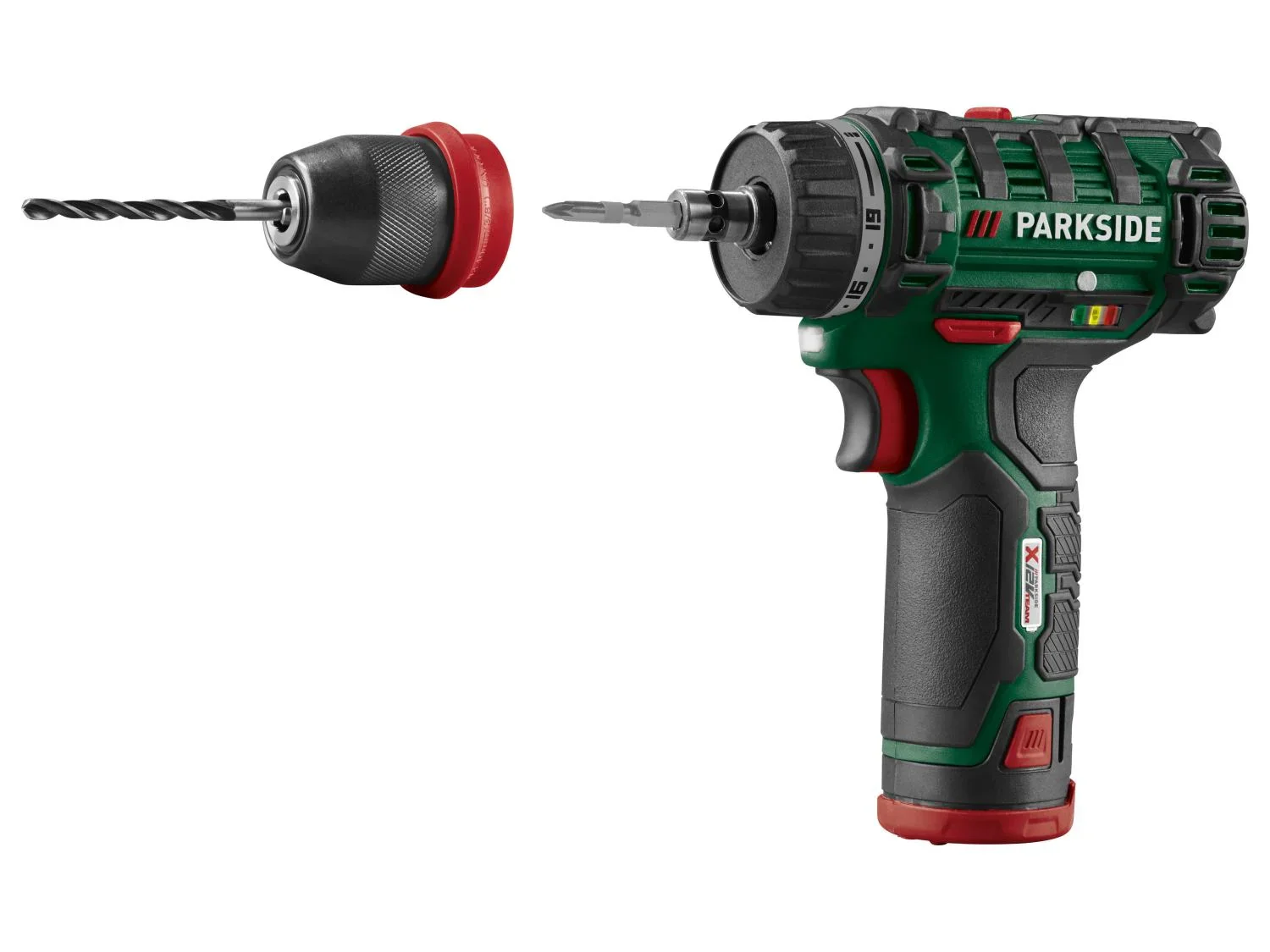PARKSIDE Perceuse-visseuse sans fil et 17 accessoires + batterie + chargeur, 12 V