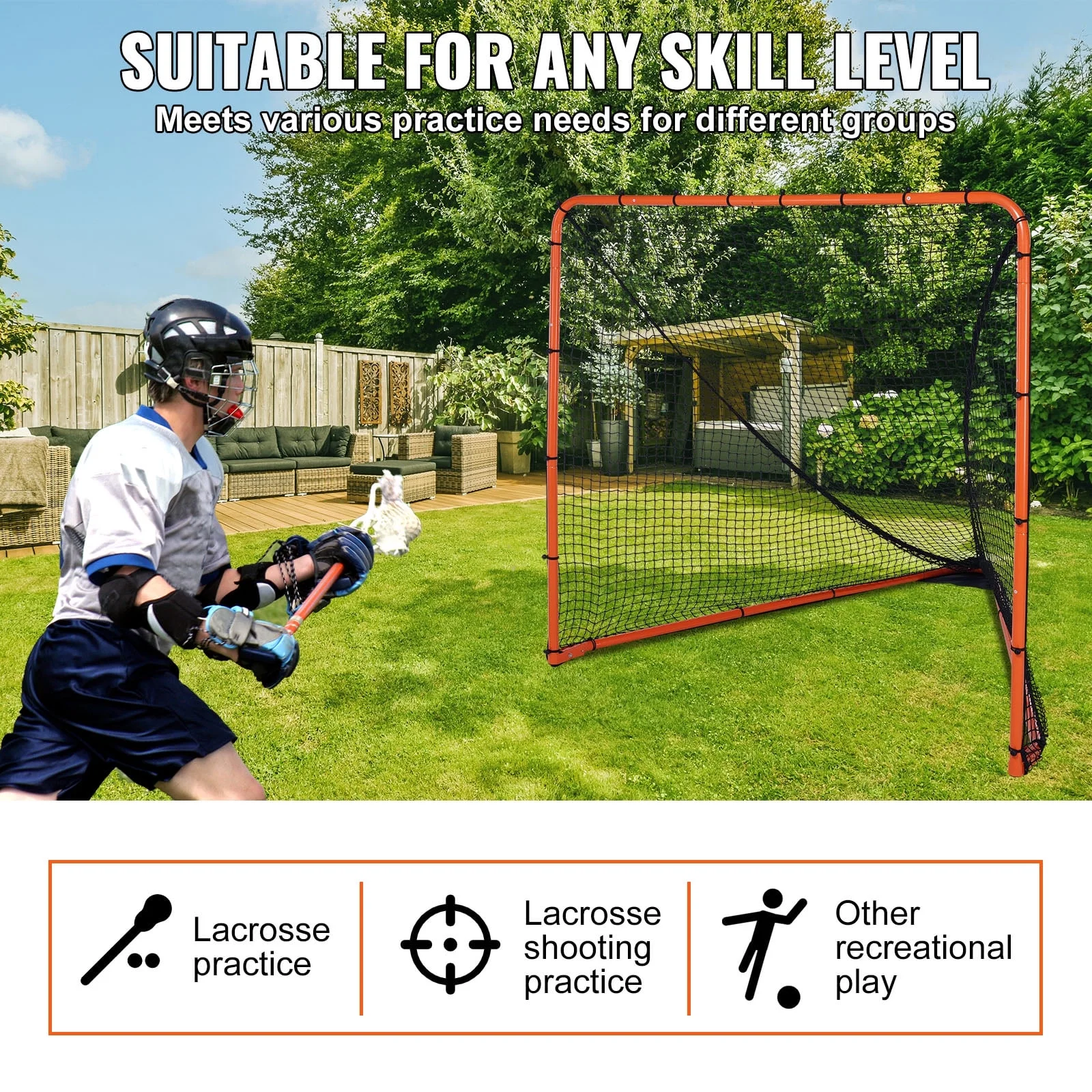 Lacrosse Goal, 6' x 6' Lacrosse Net, Folding Portable Backyard Lacrosse Training Equipment, Steel Frame Training Net, Quick Easy Setup Lacrosse Goal, Perfect for Youth Adult Training, Orange - Image 6