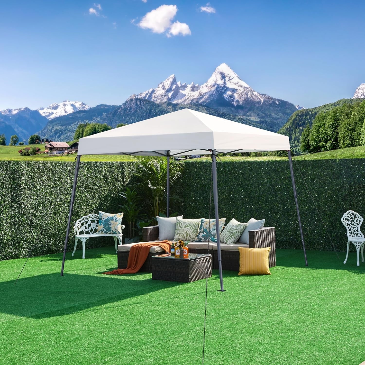 Fusion Instant Canopy Tent, 10x10 Slant Leg Easy Outdoor Pop up Canopy, Folding Portable Gazebo Instant Shelter Tent with Backpack for Garden/Camping/Party, 10x10 Base 8x8 Top, White