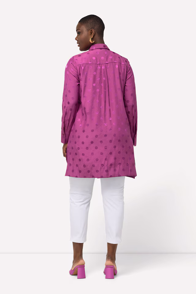 Textured Polka Dot Long Sleeve Tunic Blouse