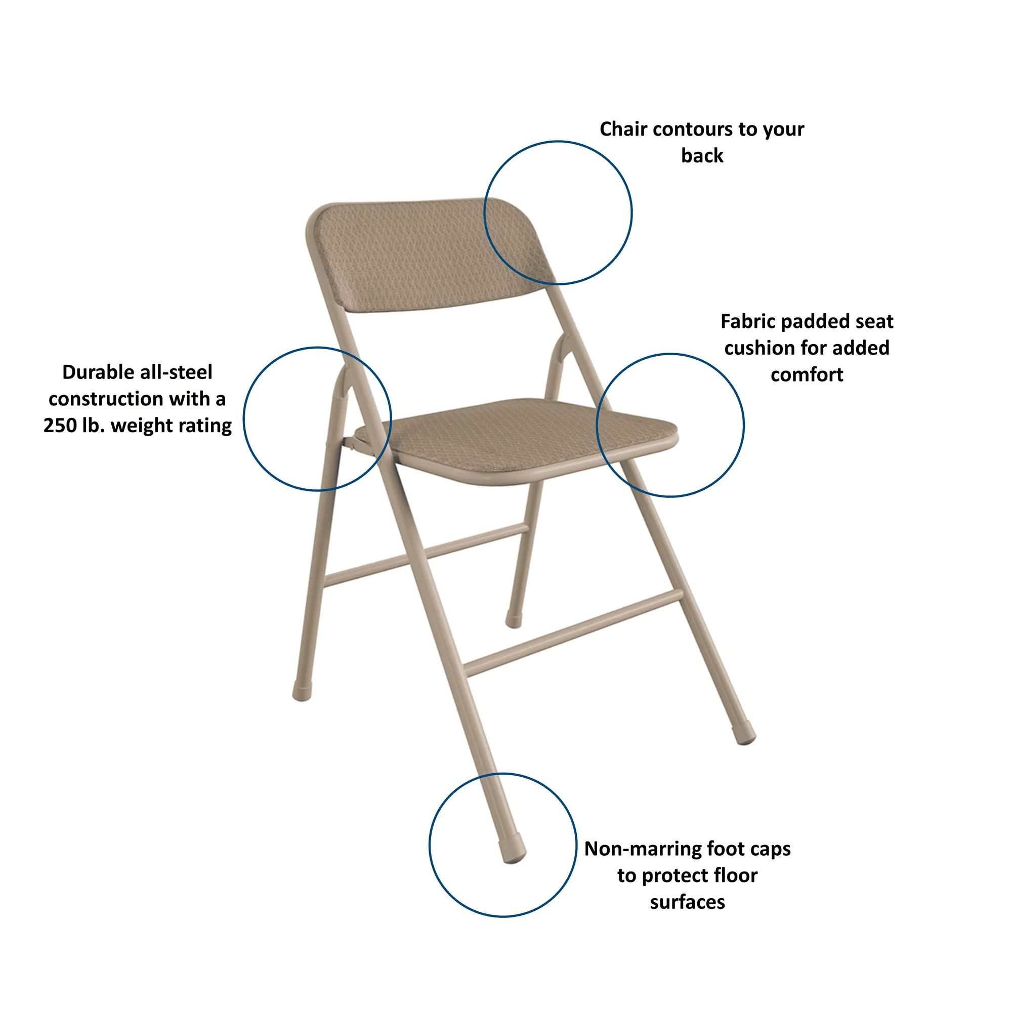 COSCO 5 - Piece Folding Dining Set with Card Table and 4 Fabric Padded Chairs, Tan