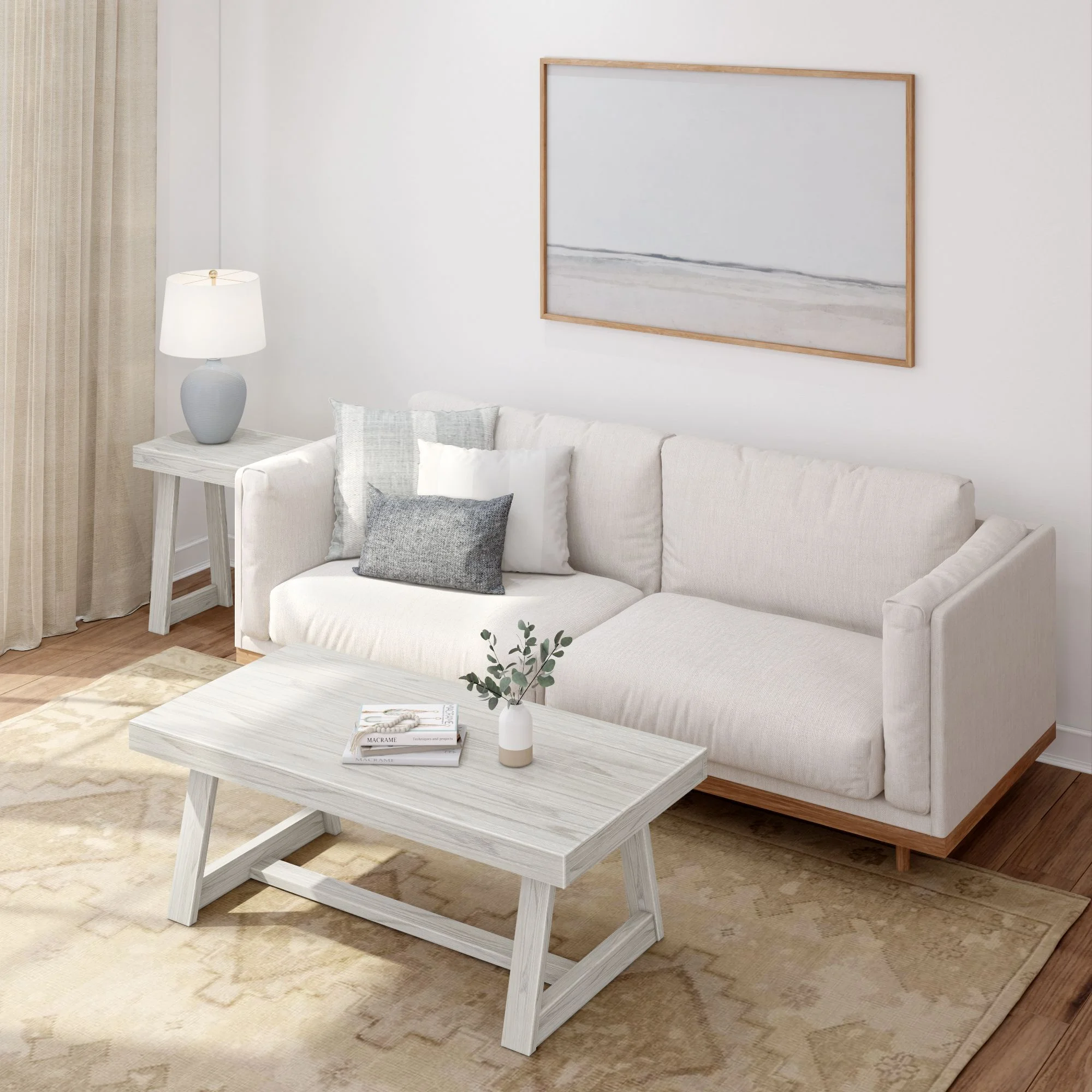 Farmhouse Coffee Table, 48" Solid Wood Tables for Living Room, Rectangular Center Table(White Sand Wirebrush) - Image 10