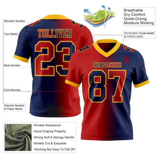 Custom Navy Red-Gold Mesh Gradient Fashion Jersey