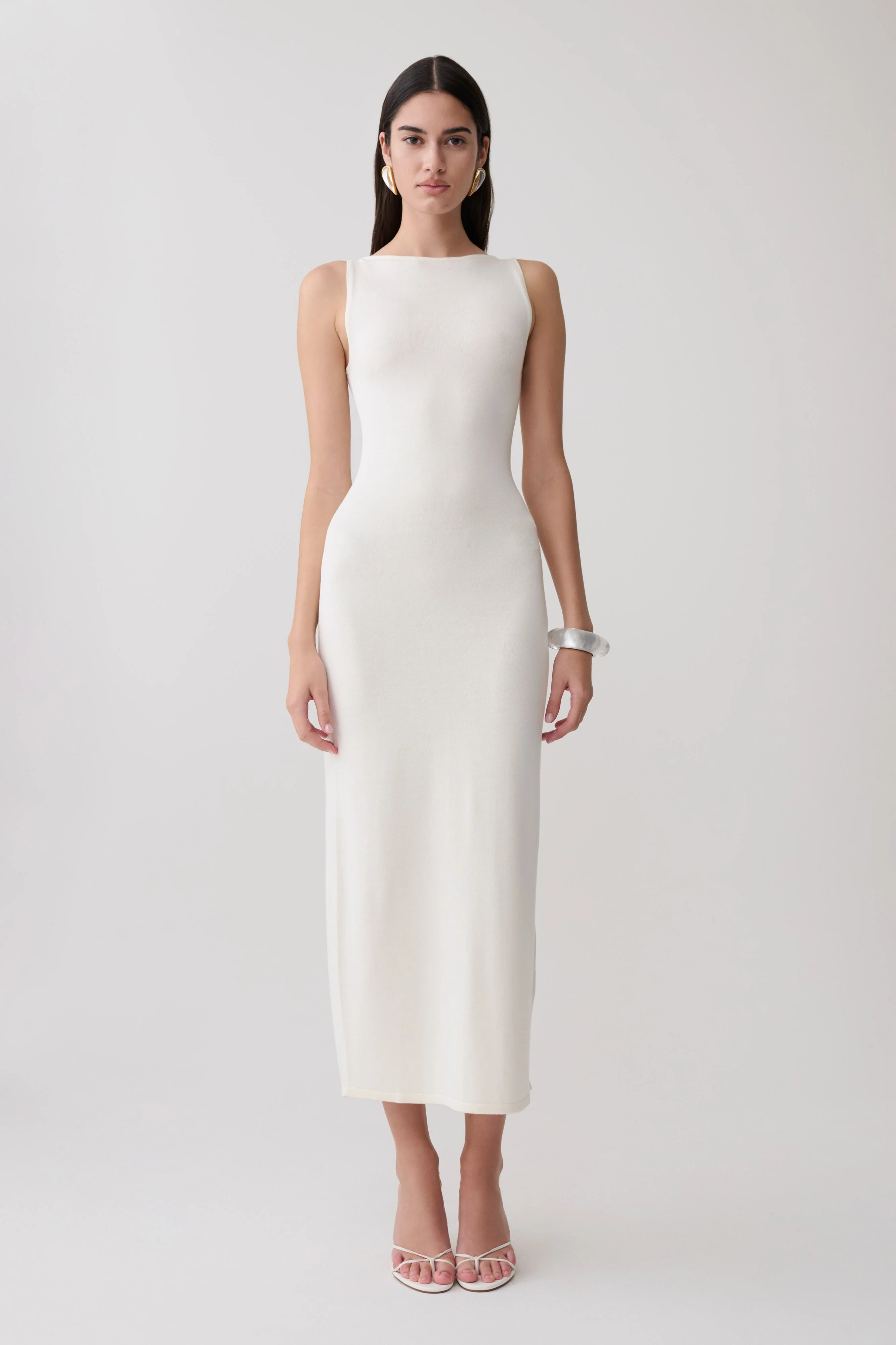 Boston Boat Neck Sleeveless Midi Dress - Ivory