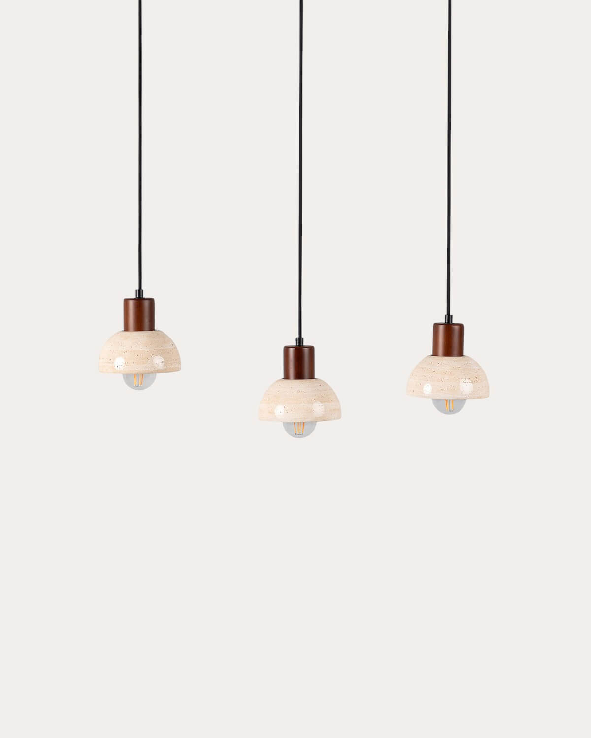 May - Lámpara de Techo 3 Puntos de Luz de Mármol Travertino y Madera May