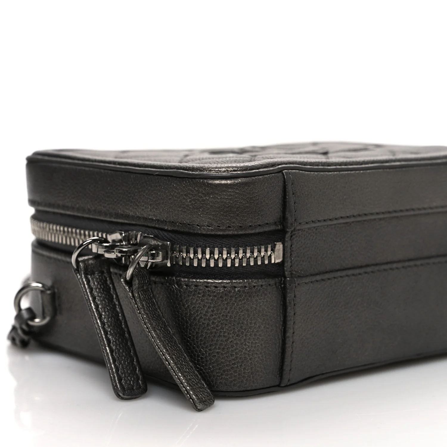 Metallic Caviar Quilted Small CC Filigree Vanity Case Dark Silver