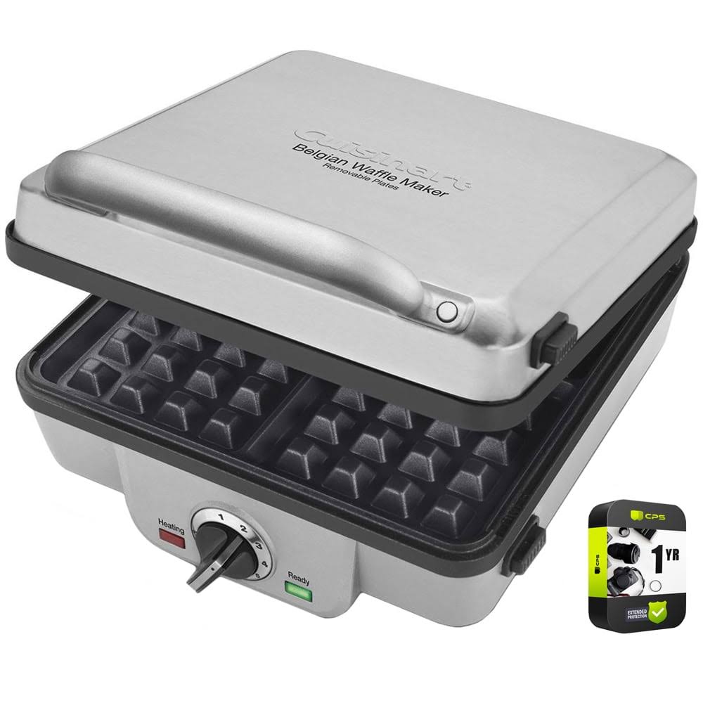 Cuisinart WAF-300P1 Belgian Waffle Maker with Pancake Plates Bundle with 1 Year Extended Protection Plan, Size: One size, Silver