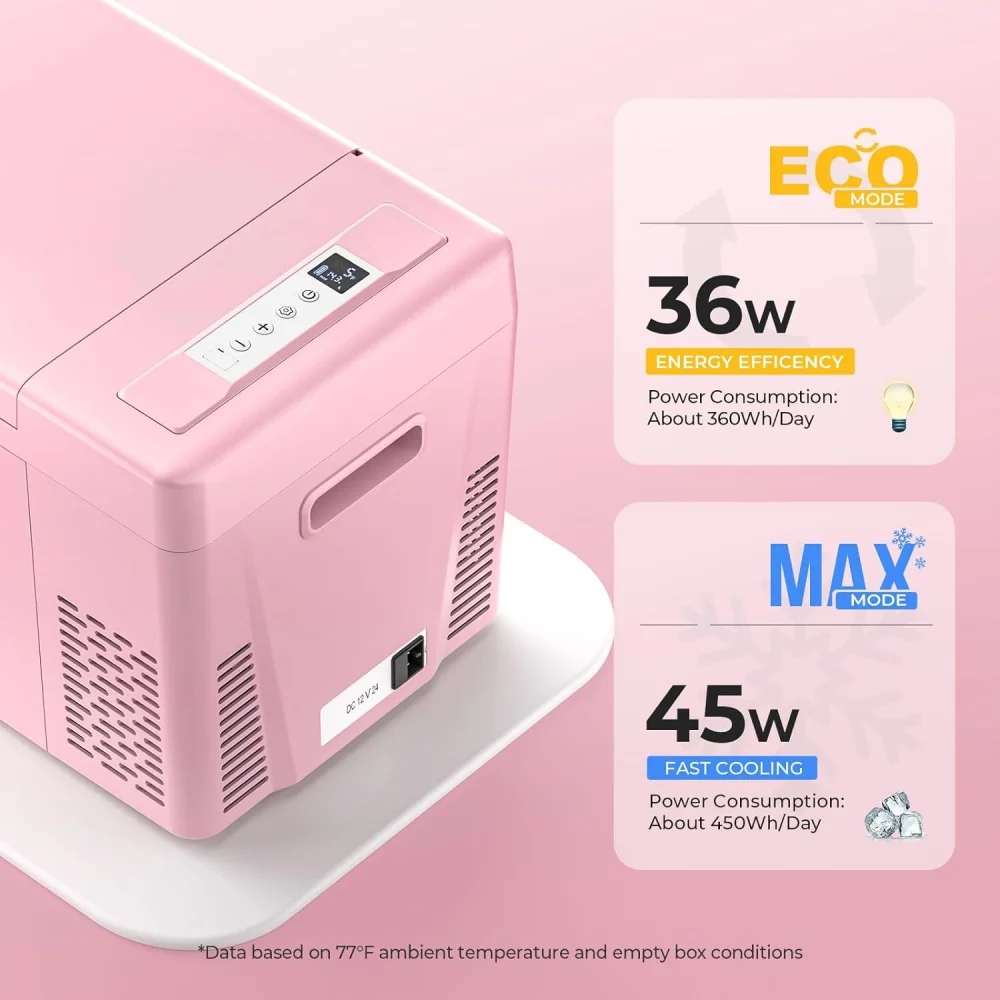 Bougerv Pink 23qt Car Refrigerator 12 Volt Fridge Portable Freezer Compressor Cooler 12/24V DC 110~240v AC, - 7�h~50�h for RV Truck Vehicle Boat Outdoor & Home Use