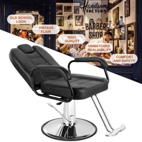 Artist hand Black 360°Barber Chair Heavy Duty Hydraulic Reclining Salon Shampoo Beauty Hair Styling Equipment - MadeInUSA