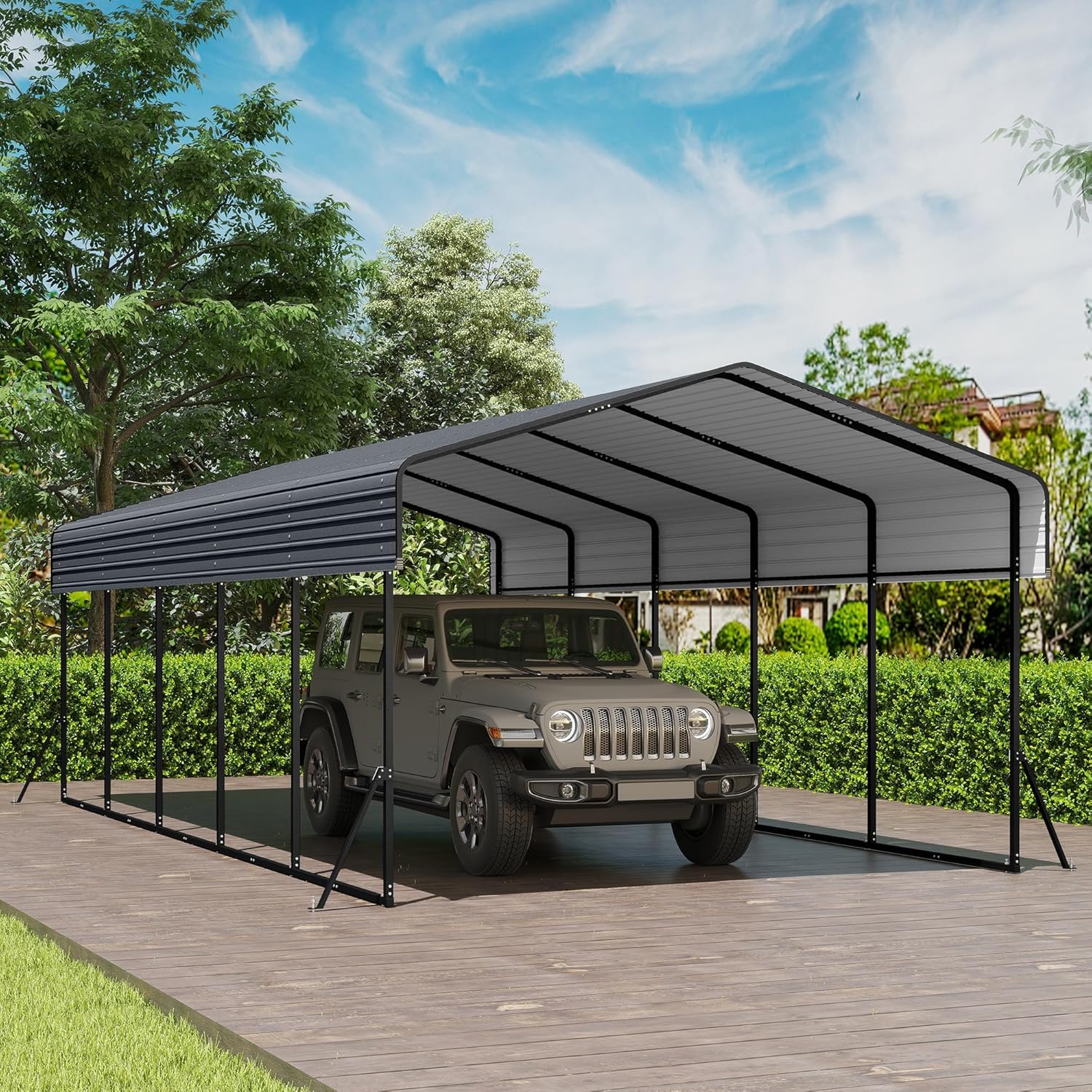 Abri de voiture extérieur en métal robuste de 3 m x 4,5 m avec structure renforcée.