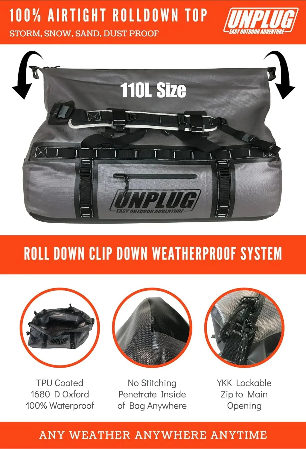 Ultimate Adventure Bag -1680D Heavy Duty Waterproof Travel Duffel Bags for Camping, Motorcycle Dry Bag, Waterproof Bags for Boating,…