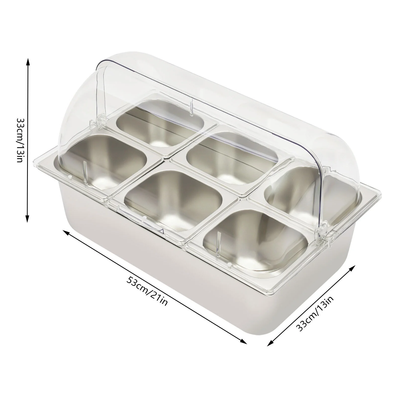 Stainless Steel Ice Food Serving Display Tray with 6 Pans a?? Hot Cold Buffet Chiller Server, PC Roll Cover, Dual-Sided Access, 3.59qt Each Pan, for Catering Party Use - Image 7