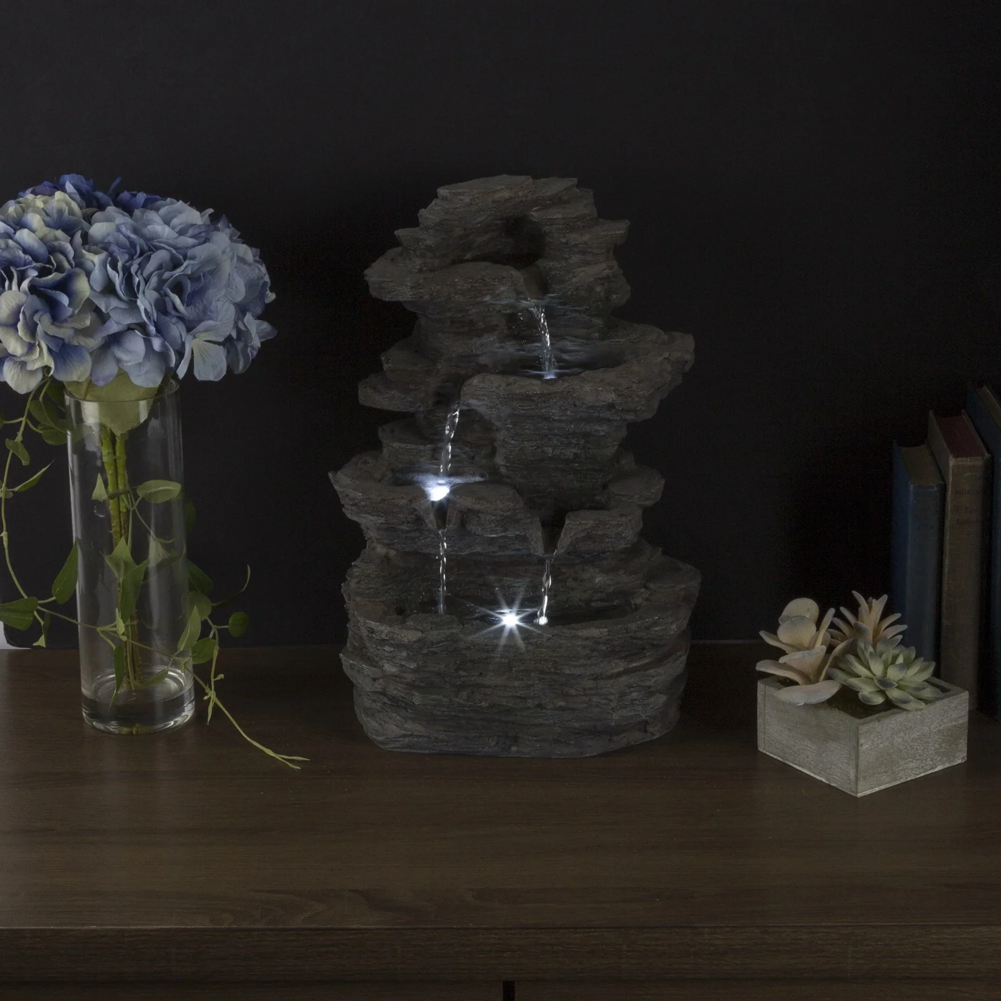 Pure Garden Tabletop Waterfall Fountain, Gray