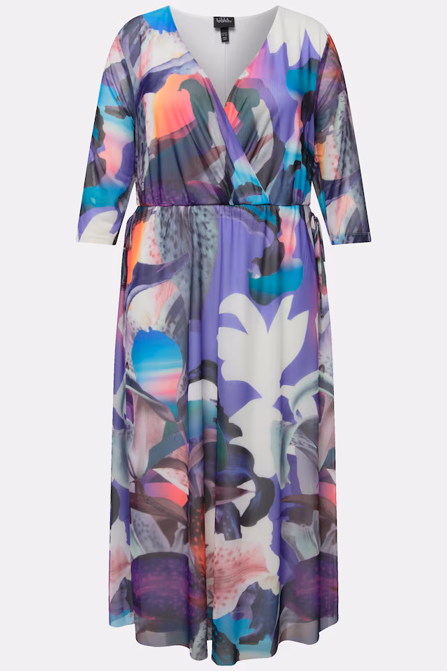 Abstract Floral Layered Wrap Dress