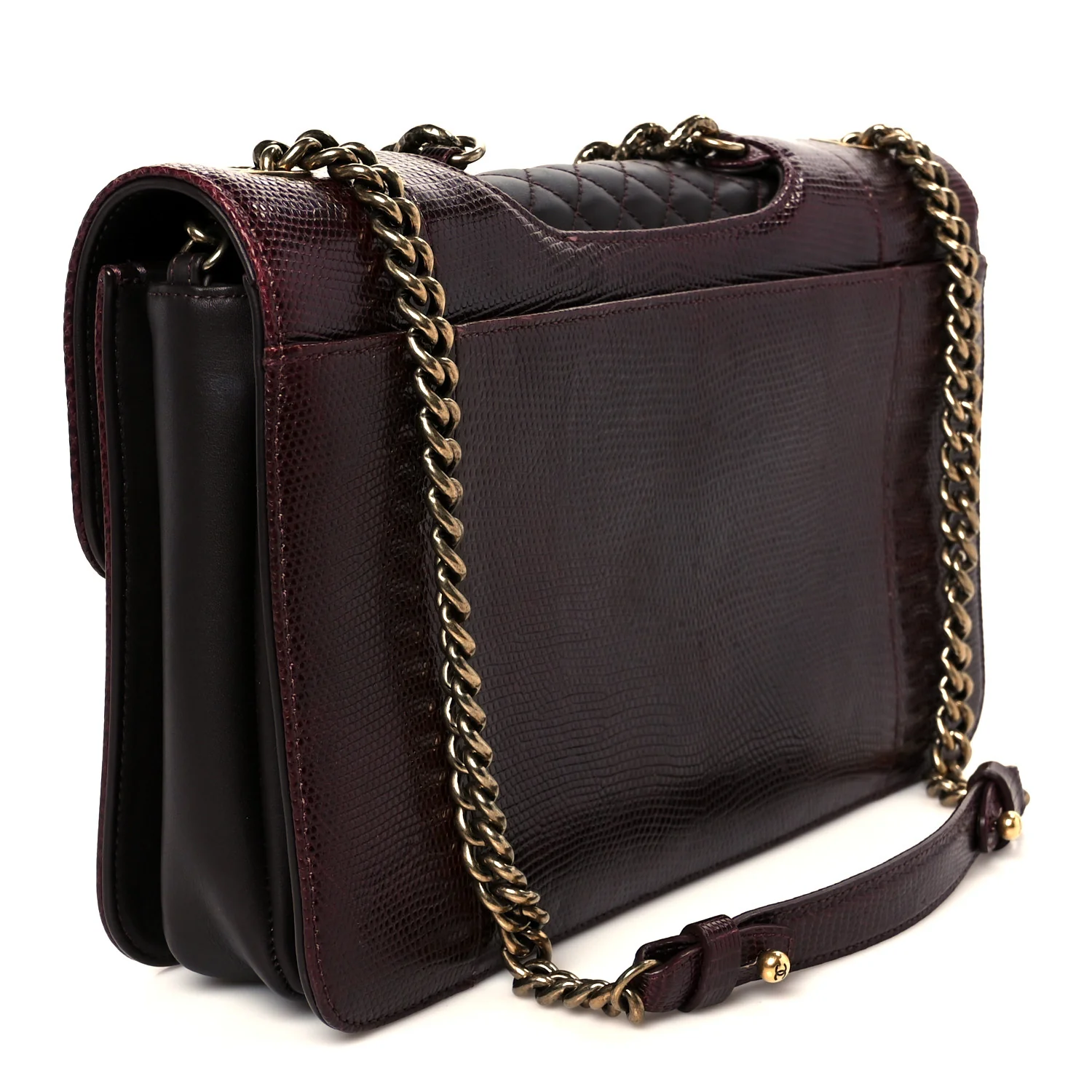 Lizard Lambskin Quilted Large Perfect Edge Flap Burgundy