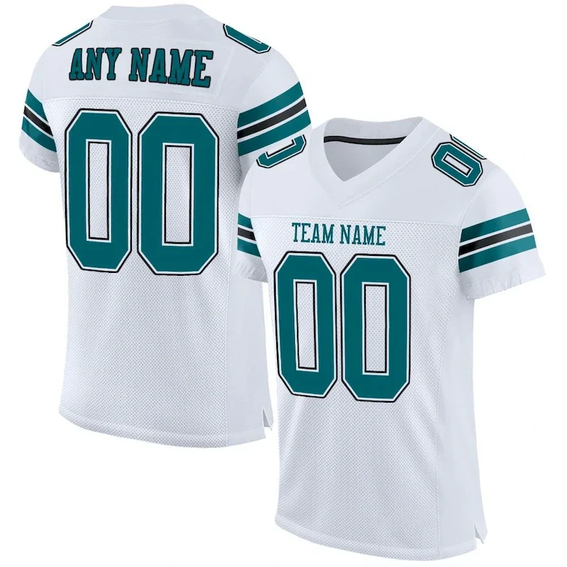 Custom White Teal-Black Mesh Authentic rugby jersey