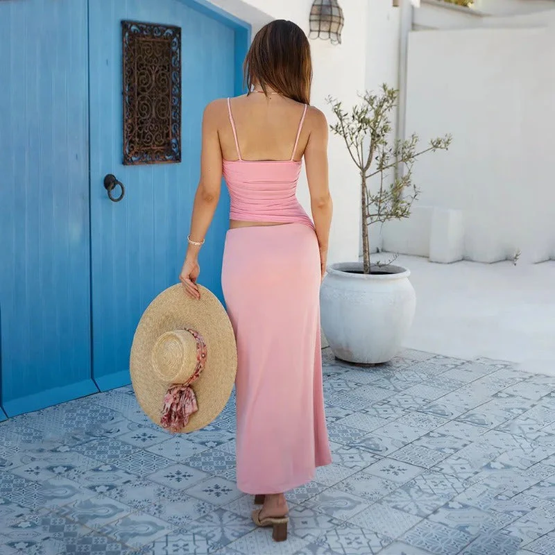 Sophie Paris | Robe longue à bretelles fines et fente