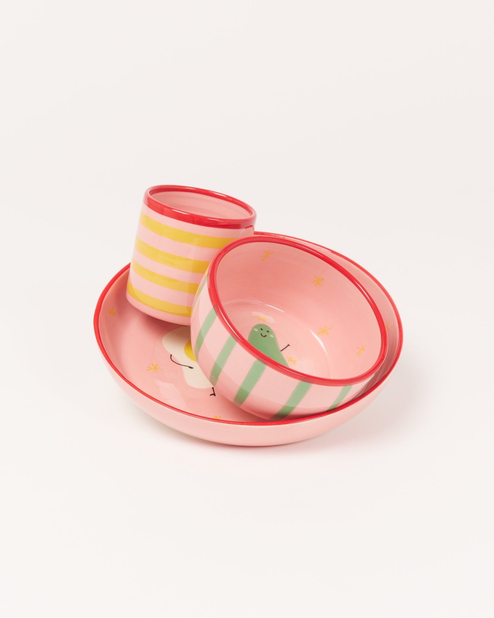 MIIO MIINI - TABLEWARE SET PINK RED 3 PIECES
