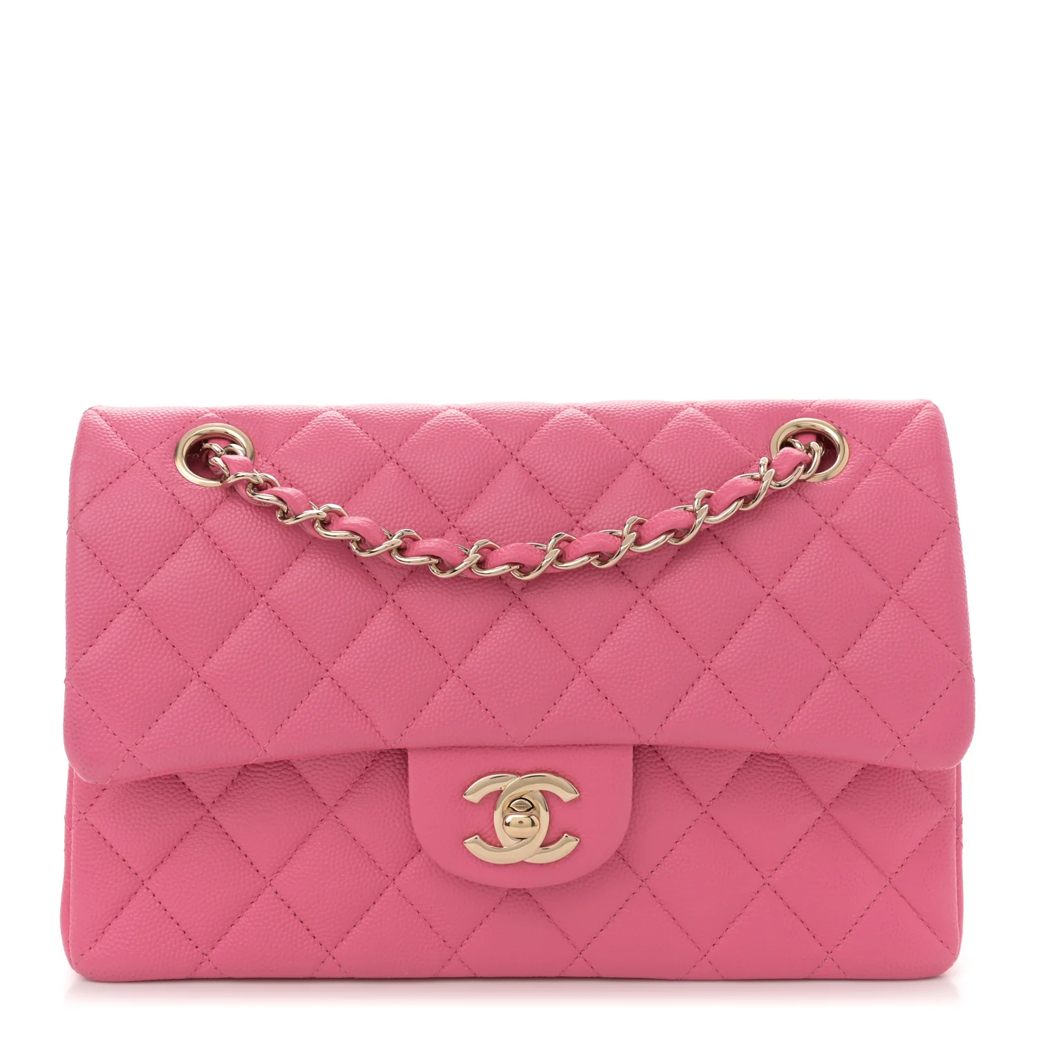 Caviar Quilted Small Double Flap Pink