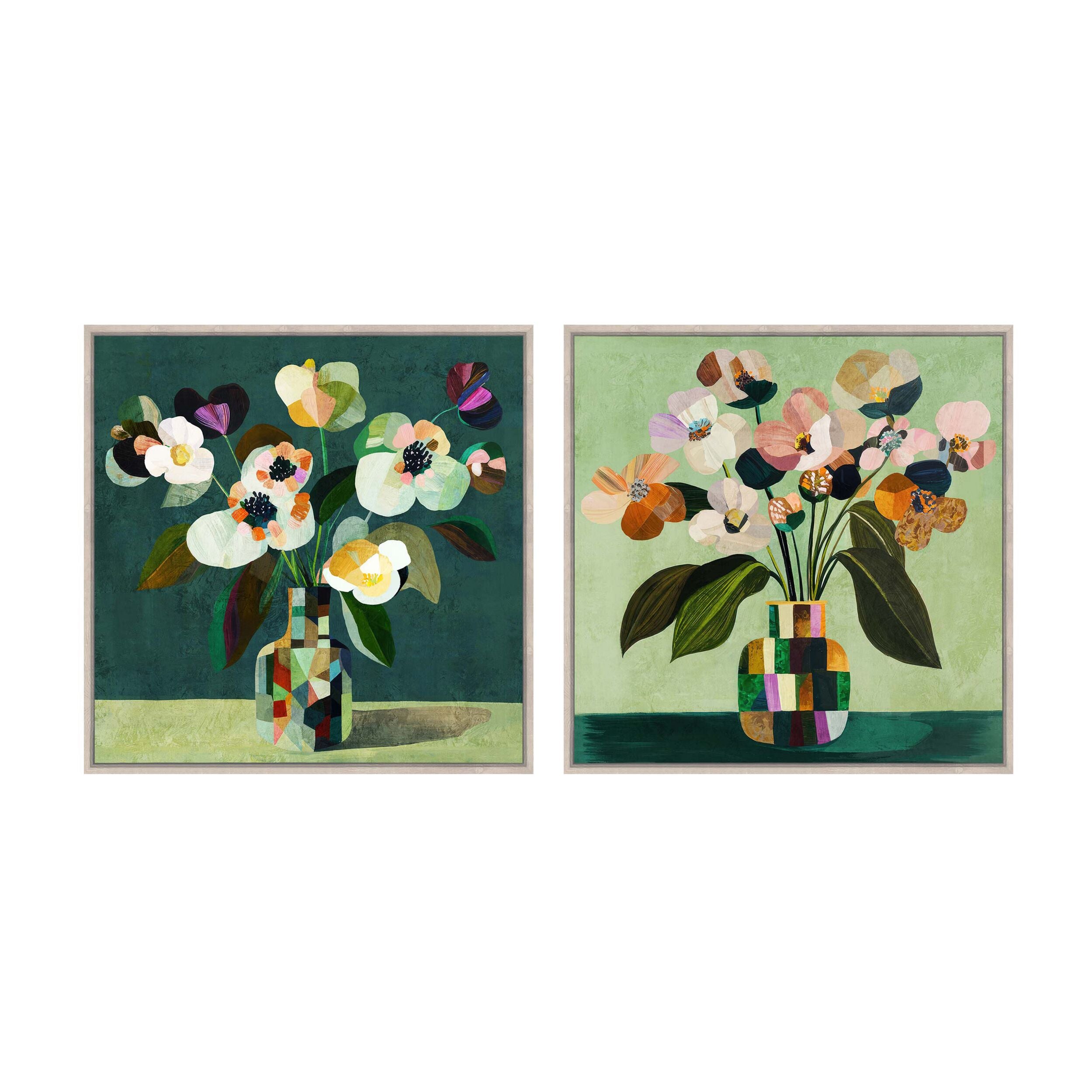 Bloomed Patchwork Framed Textured Print Duo 120x60cm