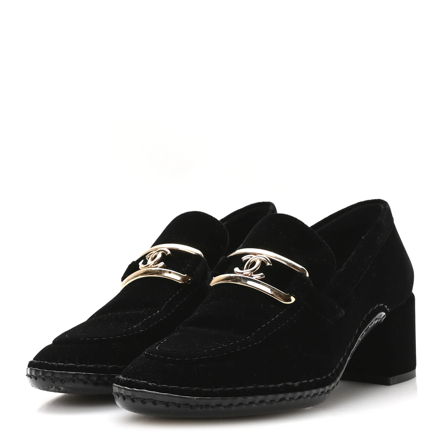 Shiny Calfskin Logo Loafers 38 Black
