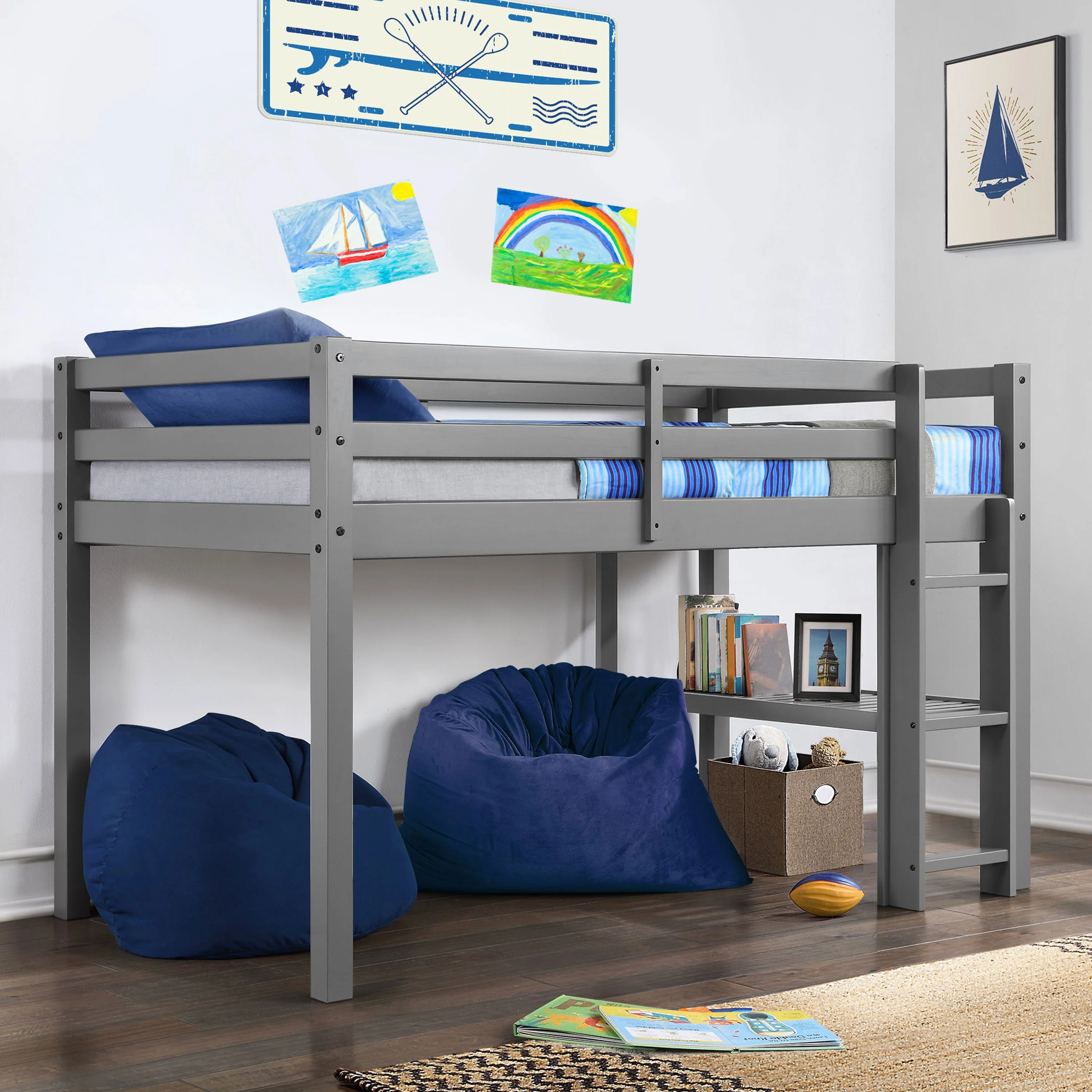 Better Homes  Gardens Twin Loft Bed with Shelf(Gray)