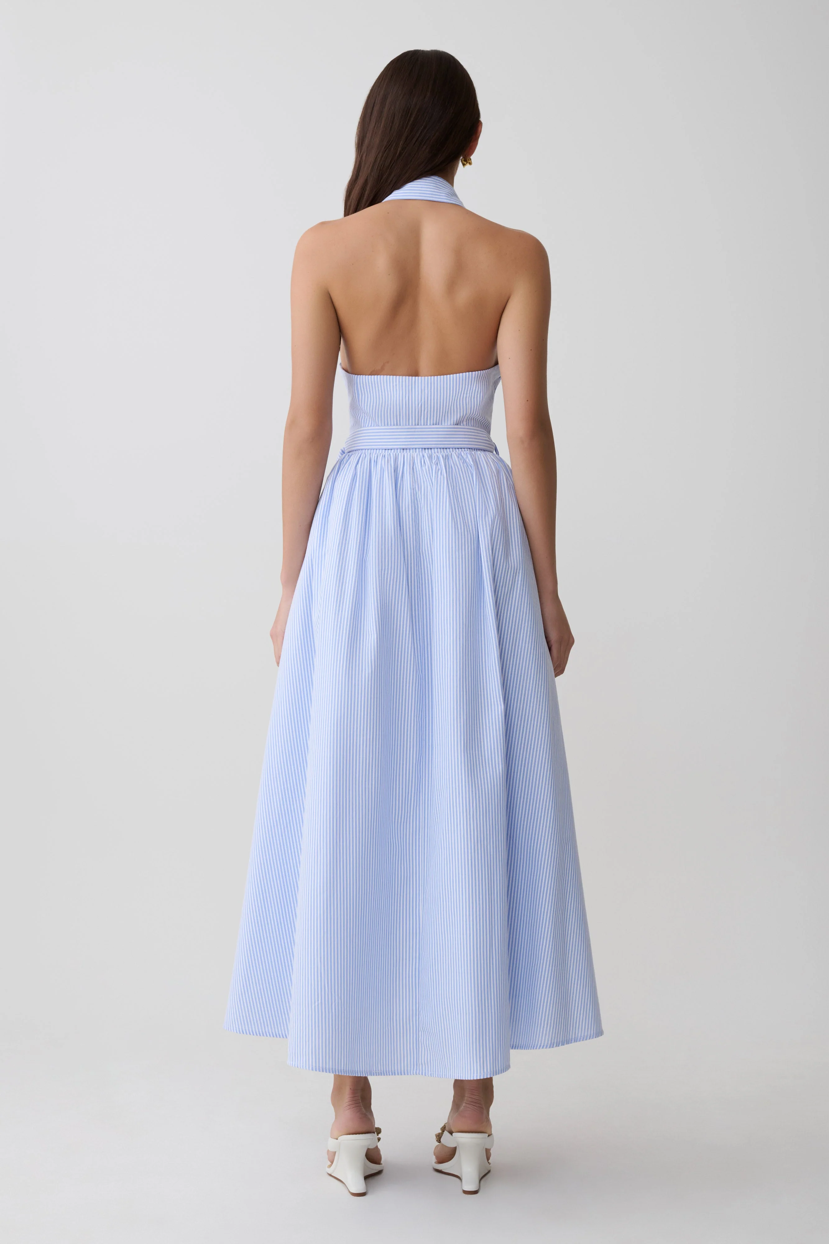 Cindy Collared Midi Dress - Blue Pinstripe