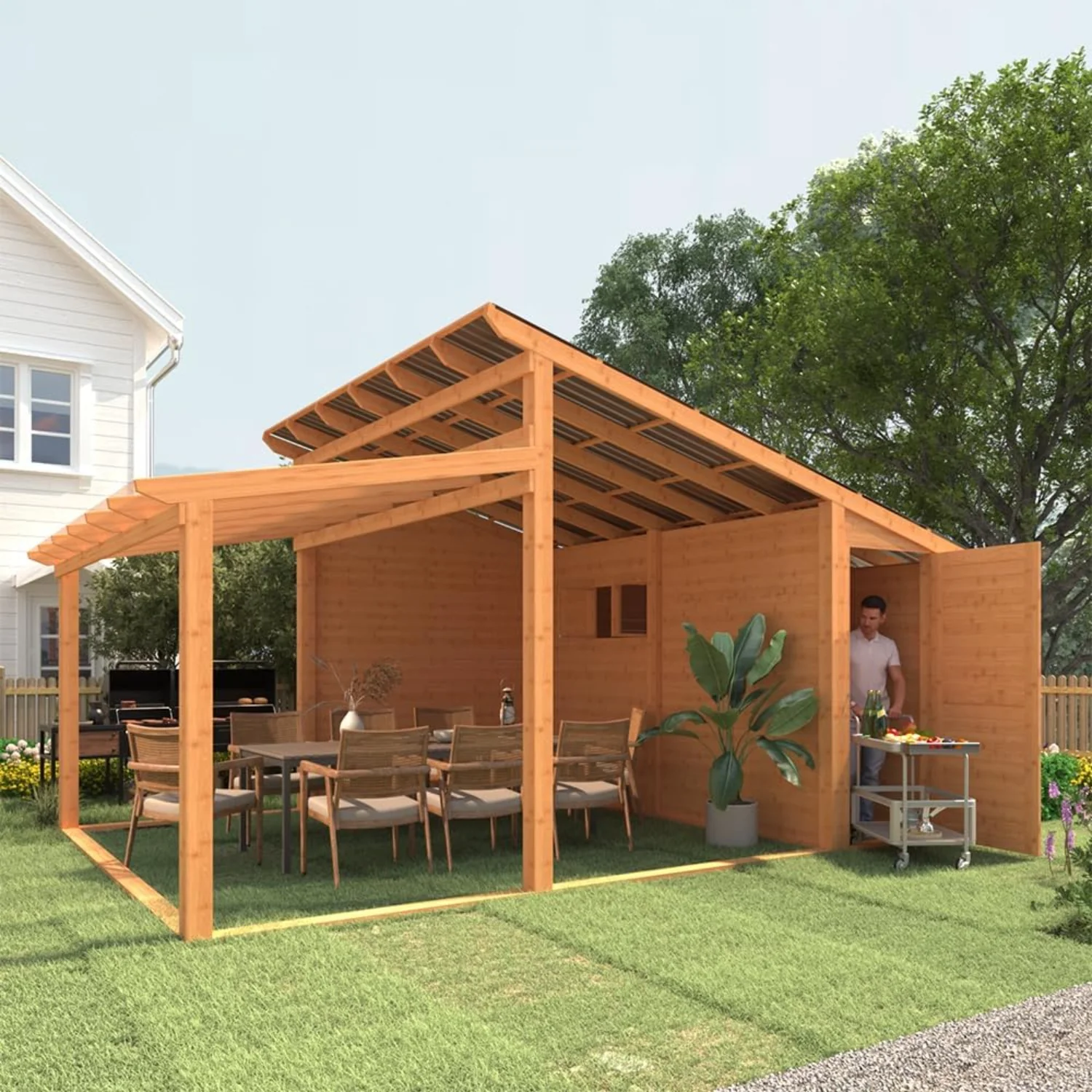 AECOJOY 20' × 12.5' Outdoor Wooden Gazebo with Storage Room