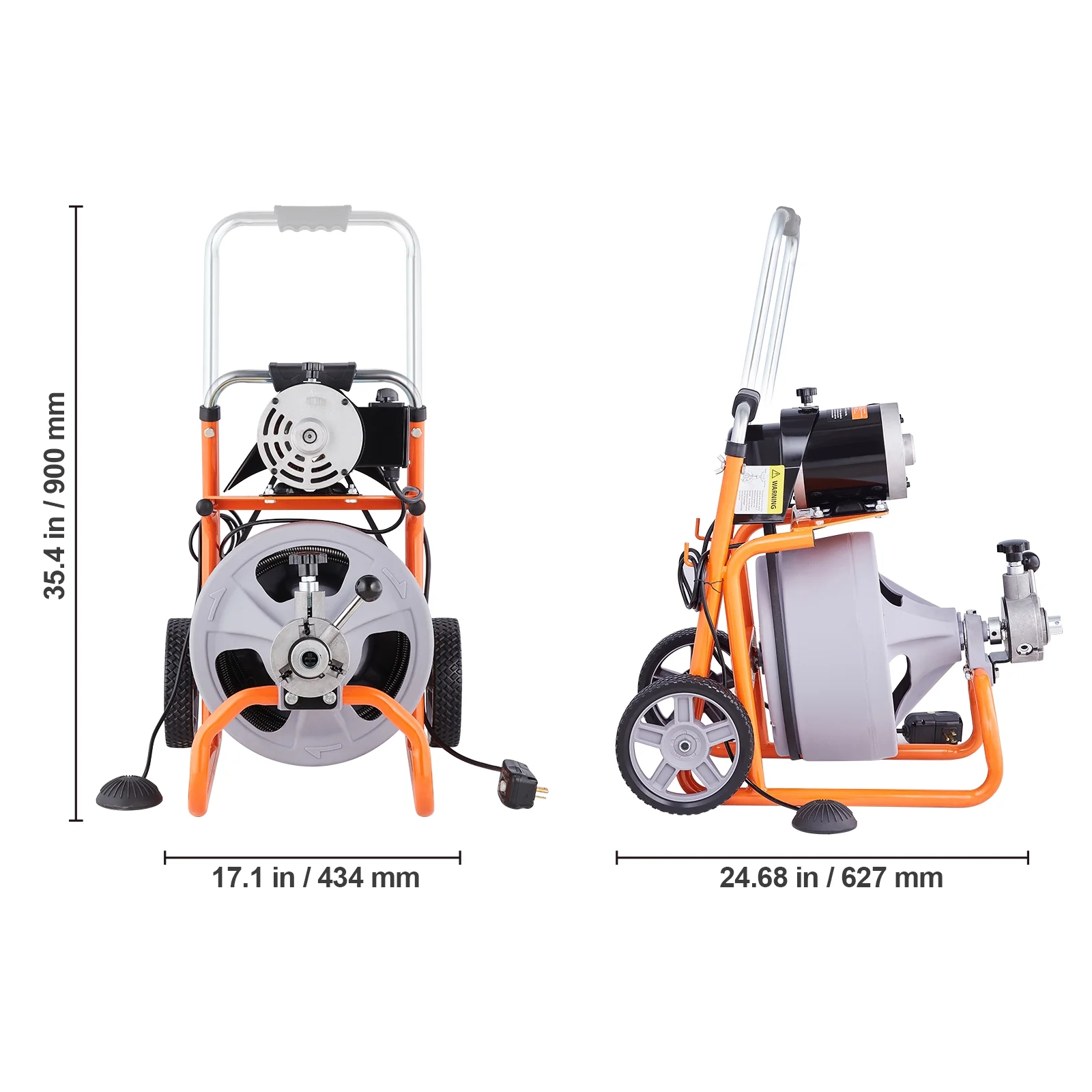 Drain Cleaner Machine 100FT x 3/8 Inch, Auto Feed Sewer Snake Drain Auger on Wheels, Portable Drain Cleaning Machine with 8 Cutters Air-activated Foot Switch for 2" to 4" Pipes - Image 4