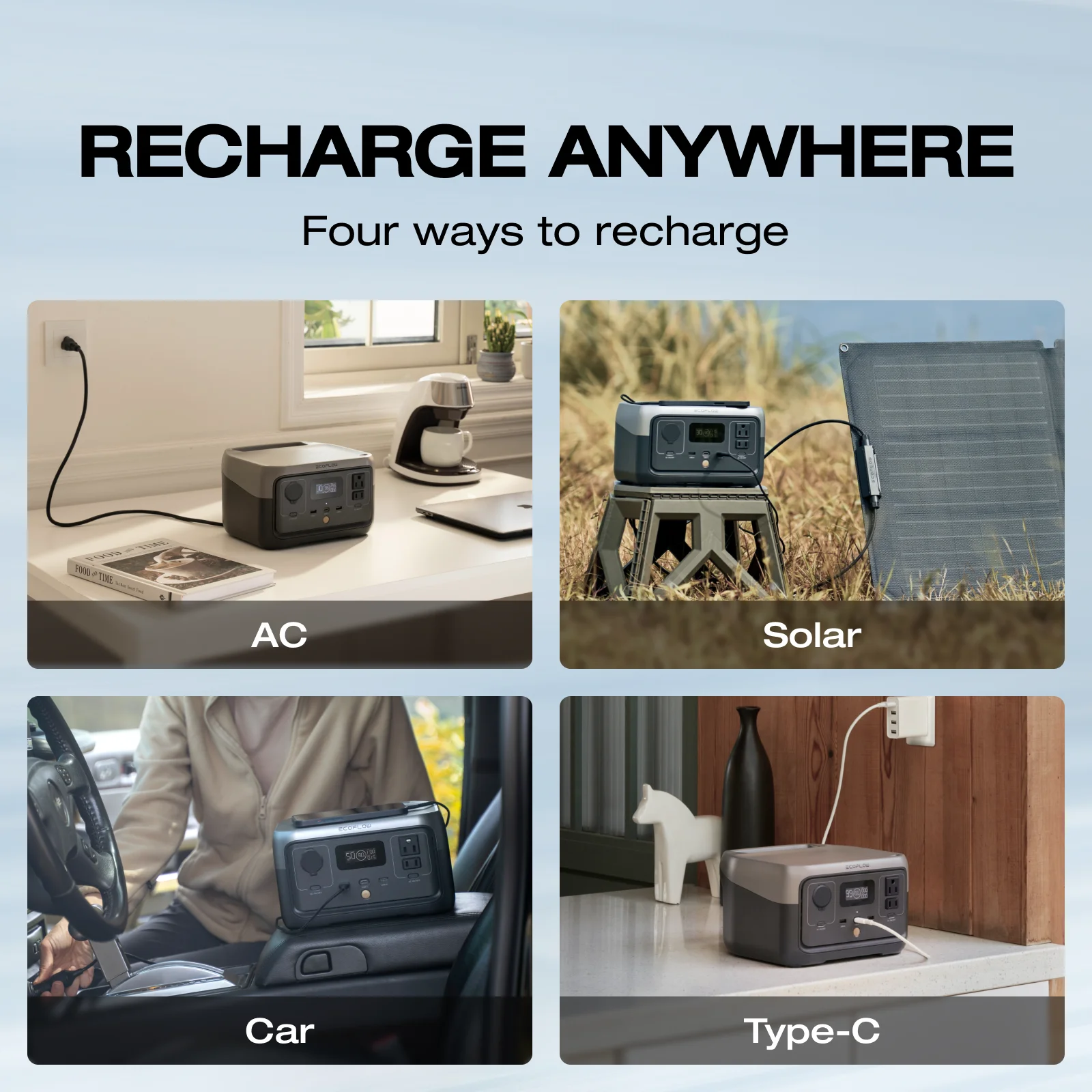 EF Portable Power Station RIVER 2 240,243wh LiFePO4 Battery/1 Hour Fast Charging, 600W Output Solar Generator (Solar Panel Optional) for Outdoor Camping,Home Use,RV,Walmart Exclusive - Image 5