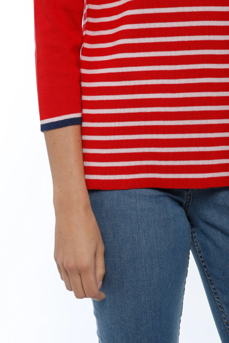 Pull marinière femme fabriqué en France, rouge