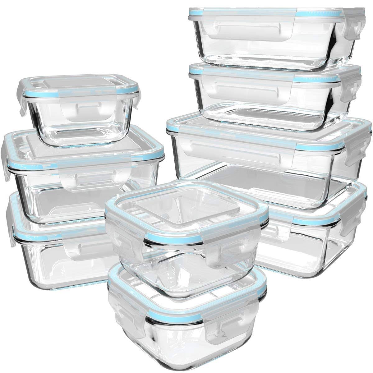S Salient 18 Piece Glass Food Storage Containers with Lids, Meal Prep Containers for Food Storage, BPA Free & Leak Proof (9 Lids & 9 Containers)