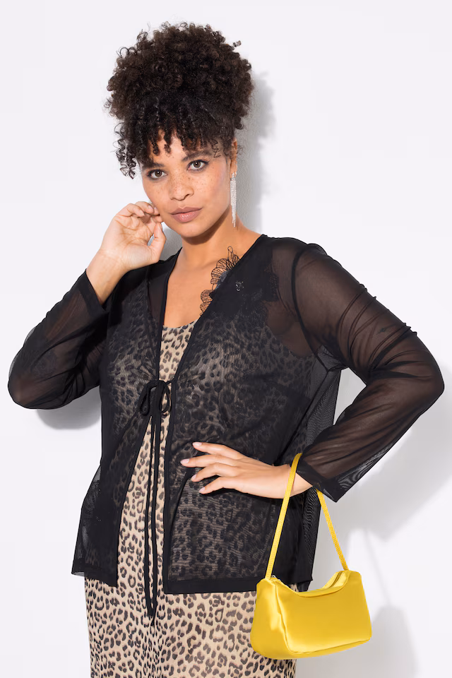 A-line tie-up neckline mesh jacket