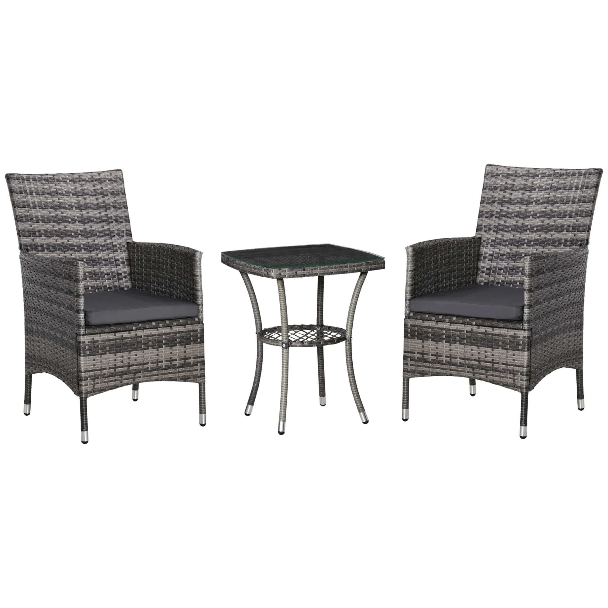 Outsunny Balkonmöbel Set 3-teilig mit Sitzkissen & Glasplatte