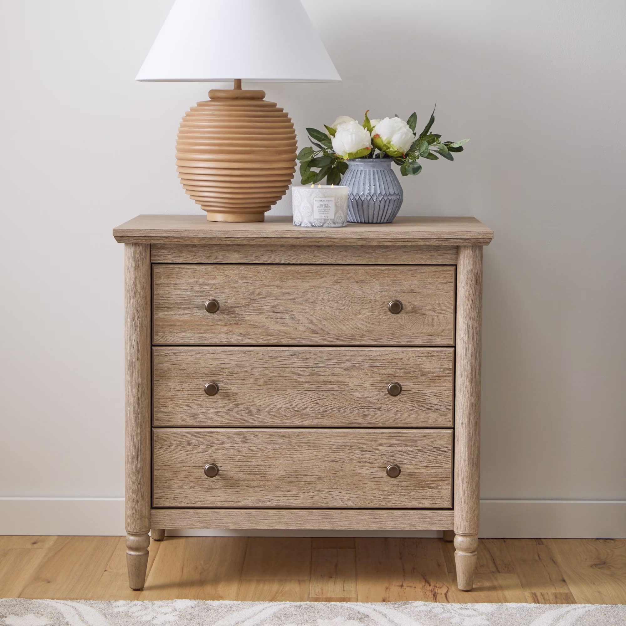 Monroe 3 Drawer Nightstand with USB, Brushed Oak Finish(Single)