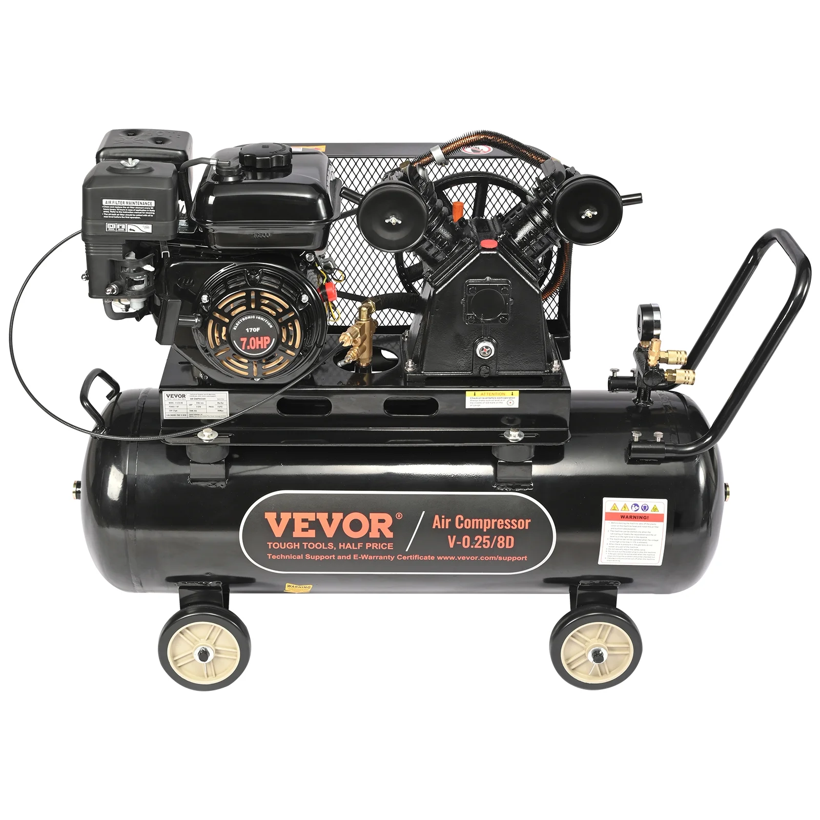 7HP Gas Powered Air Compressor, 21 Gallon Horizontal Air Compressor Tank, 9CFM@115PSI Gas Driven Piston Pump Air Compressed System with 115PSI Max Pressure for Construction Sites Workshop Image 9
