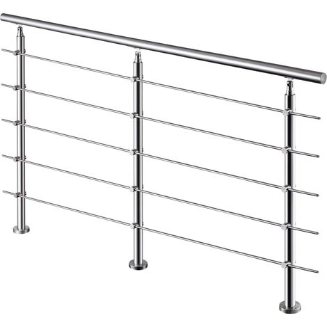 Aica Sanitaire – Garde-corps inox 240cm argenté – 1 main courante Ø42.4mm – 5 traverses Ø10mm – Angle réglable 0-40° – Kit complet pour intérieur et extérieur