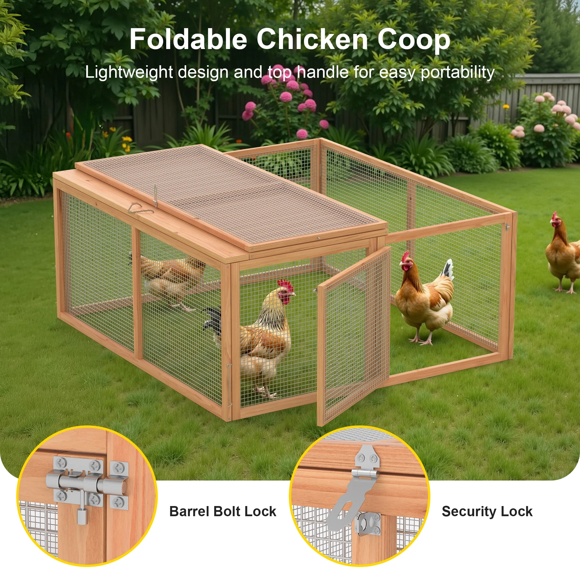 Portable Chicken Coop Run Rabbit Hutch Outdoor Small Animal Cage House Wooden Poultry Enclosure for Bunny, Duck, Chick, Quail, No Assembly Required(Yellow) - Image 5