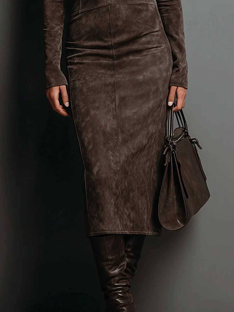 Jade | Robe midi en daim