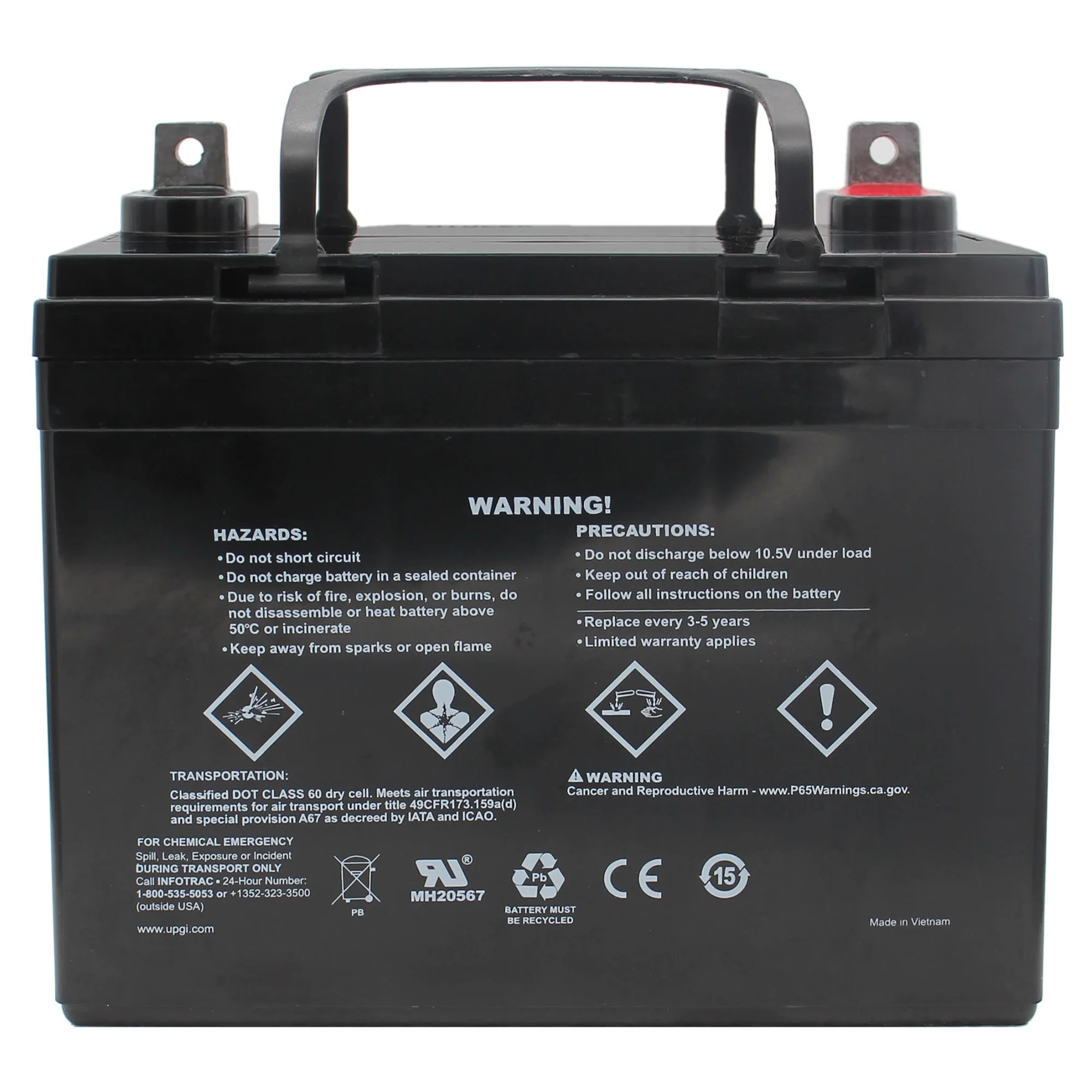 UPG Deep Cycle Lawn and Garden Battery, Group Size U1, 12 Volt, 35 Ah, Sealed Lead Acid, Model# UB12350