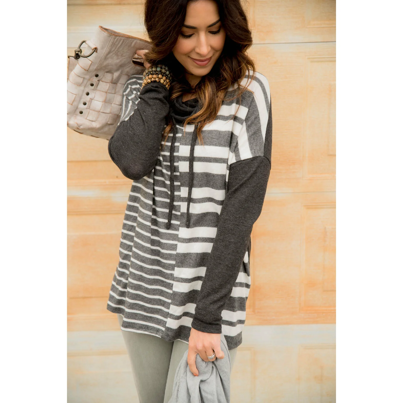 Mixed Stripe Cowl Neck Sweatshirt