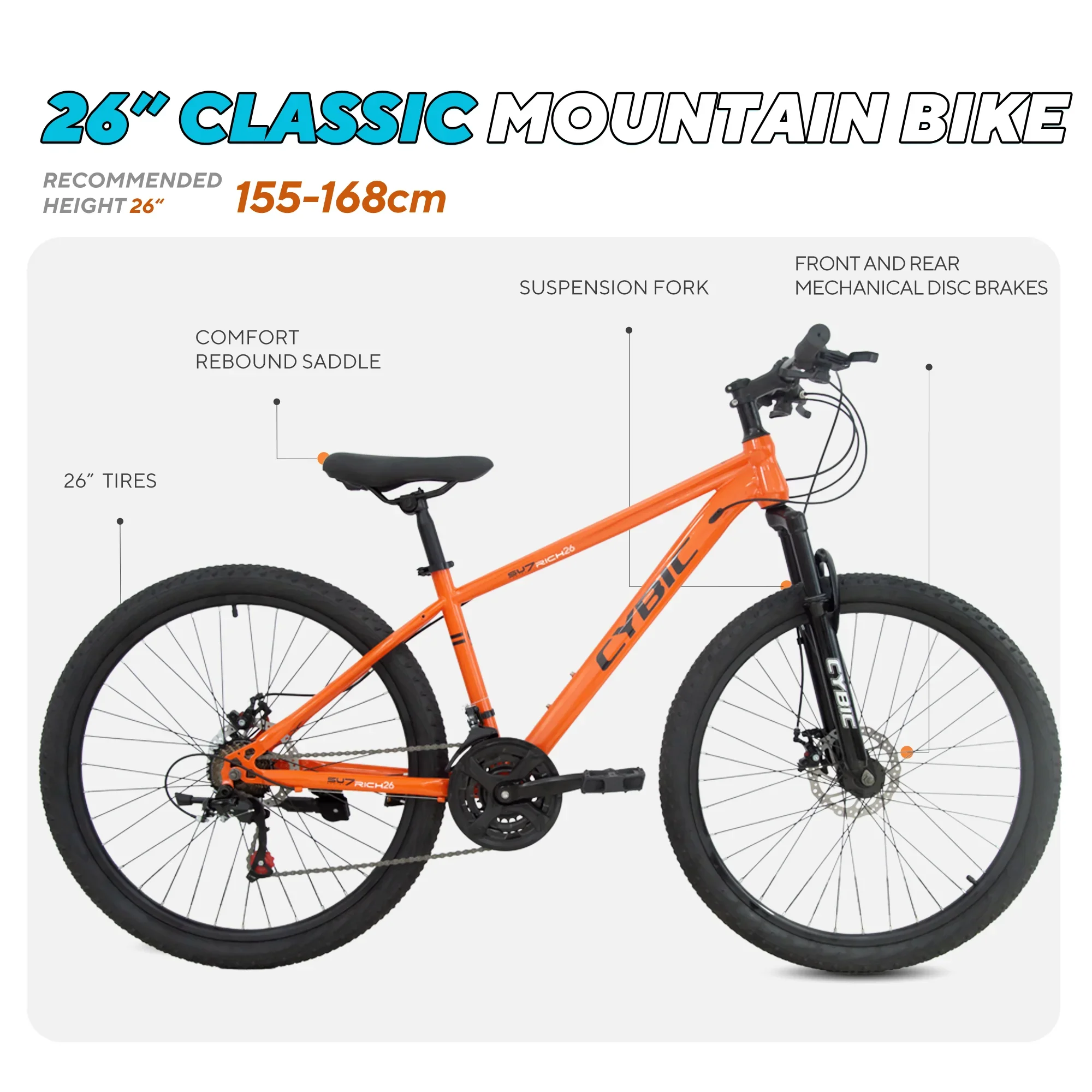 Cybic 24 inch Mountain Bike with Iron Frame,21Speed,Disc Brakes Bicycle, Purple